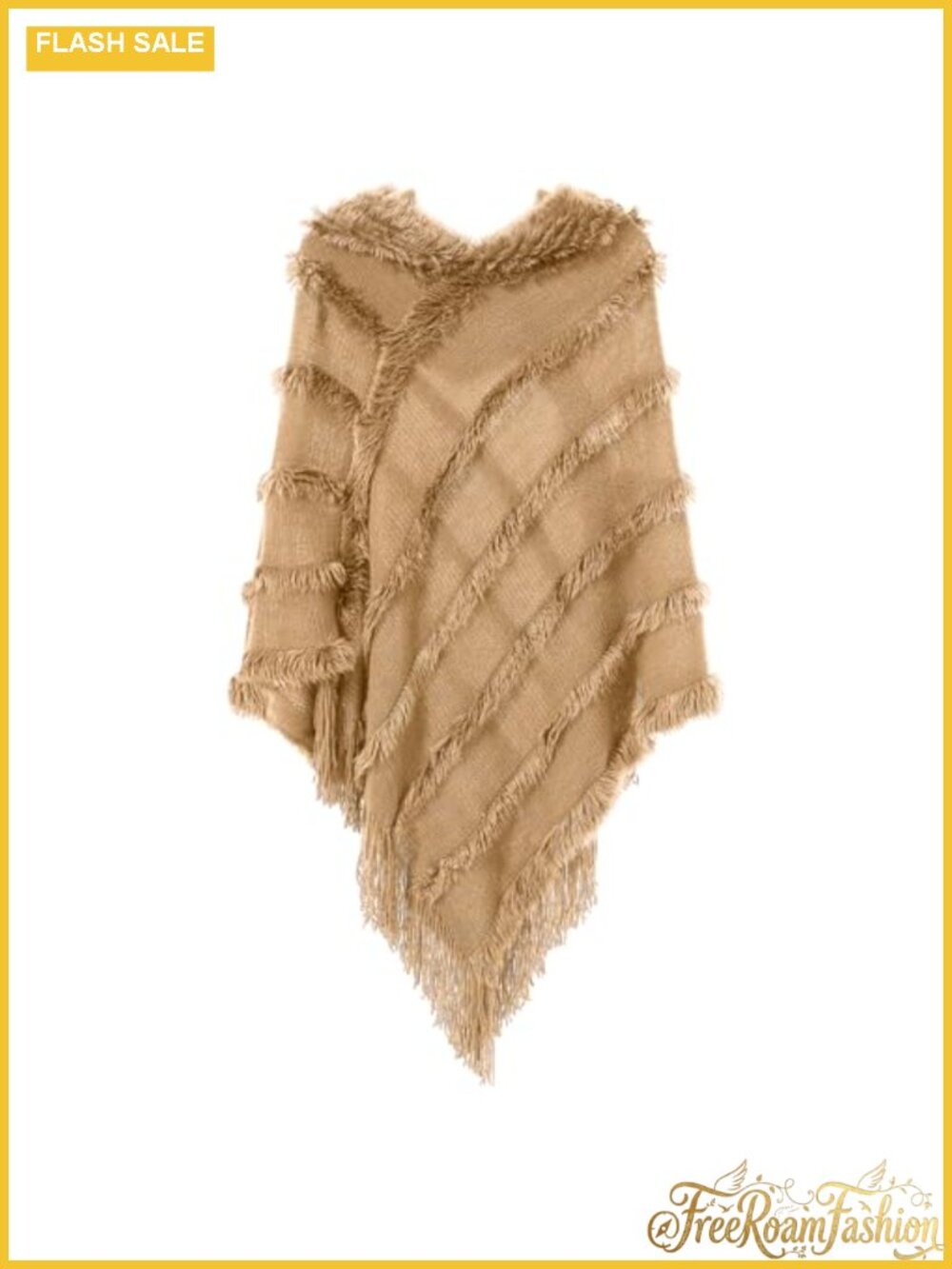 Hooded Poncho Sweater Cape with Fringe Fuzzy Knitted Shawl Acrylic Wrap